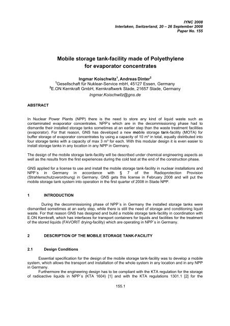 Mobile storage tank-facility made of Polyethylene for evaporator ...