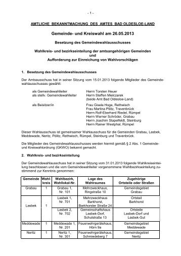 Kommunalwahl Gemeindewahlausschuss - Amt Bad Oldesloe-Land