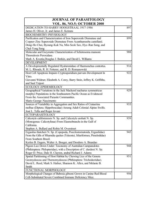 JOURNAL OF PARASITOLOGY VOL. 86, NO.5; OCTOBER 2000