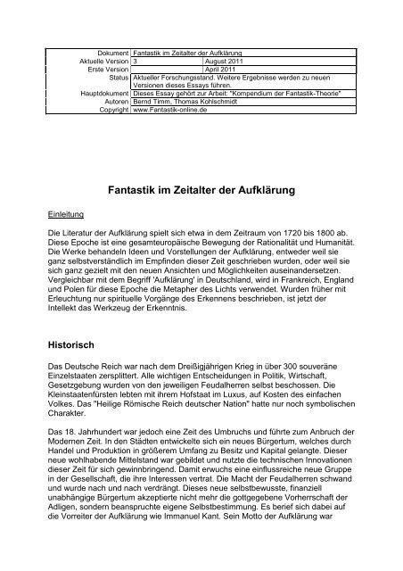 Fantastik Im Zeitalter Der Aufklarung
