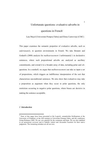 Unfortunate questions: evaluative adverbs in questions ... - Laia Mayol