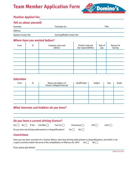 161658 DOMINOS APPLICATION FORM - Domino's Pizza - UK.com