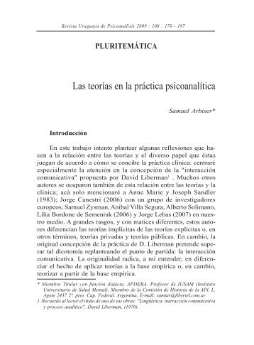 Las teorías en la práctica psicoanalítica - Asociación Psicoanalítica ...