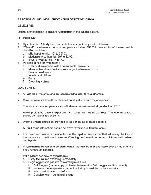 Trauma Guideline Manual - SUNY Upstate Medical University