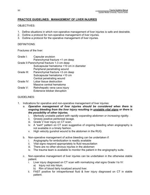 Trauma Guideline Manual - SUNY Upstate Medical University