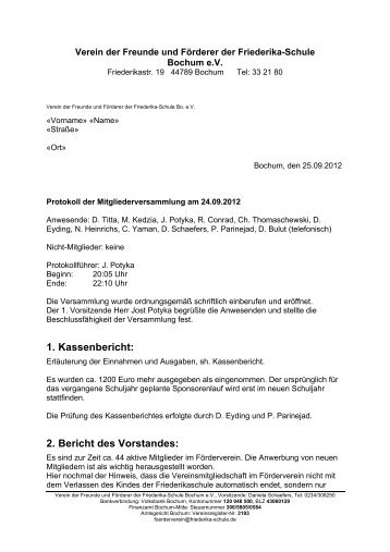 Protokoll der Jahreshauptversammlung - Friederika-Schule