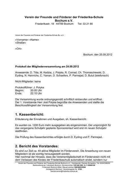 Protokoll der Jahreshauptversammlung - Friederika-Schule