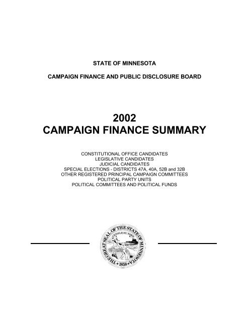 2002 CAMPAIGN FINANCE SUMMARY - Minnesota State Legislature