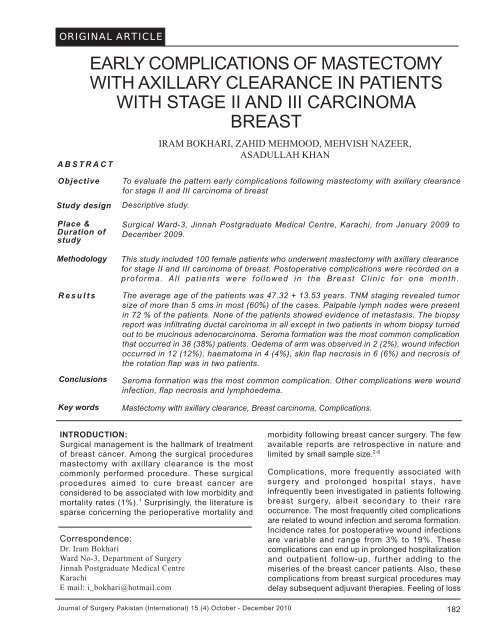 early complications of mastectomy with axillary clearance in patients ...