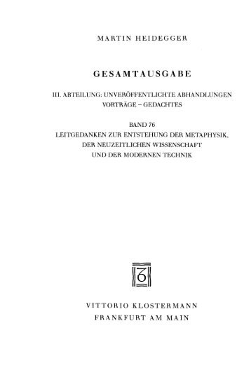 Leitgedanken zur Entstehung der Metaphysik, der ... - gesamtausgabe