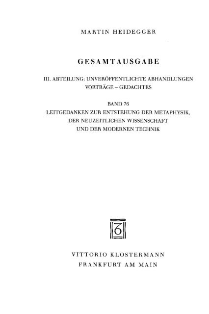 Leitgedanken zur Entstehung der Metaphysik, der ... - gesamtausgabe