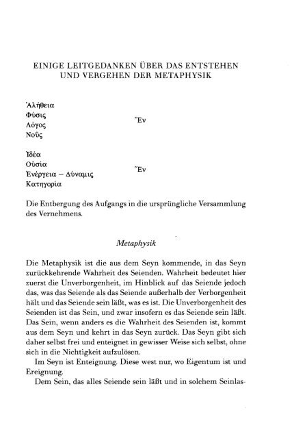 Leitgedanken zur Entstehung der Metaphysik, der ... - gesamtausgabe