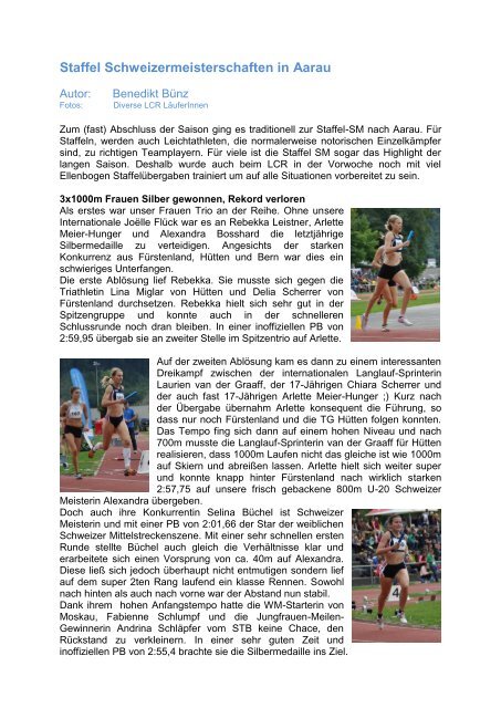 Staffel Schweizermeisterschaften in Aarau - LCR - Leichtathletik ...