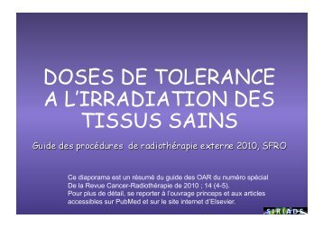 ORGANE A RISQUE DOSE DE TOLERANCE Poumon sain - siriade