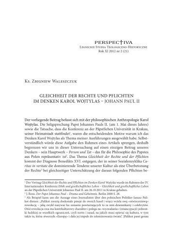 Ks. Zbigniew Waleszczuk GLEICHHEIT DER RECHTE UND ...