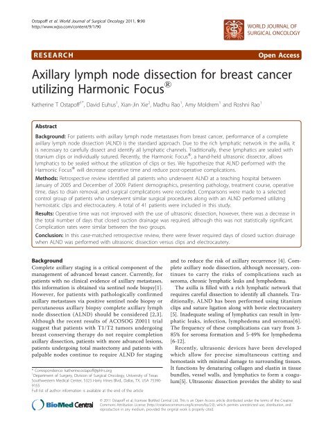 Axillary lymph node dissection for breast cancer utilizing Harmonic ...