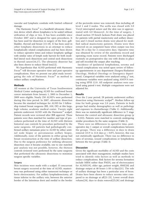 Axillary lymph node dissection for breast cancer utilizing Harmonic ...