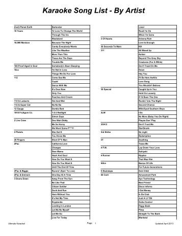 Printable Karaoke Song List (PDF)