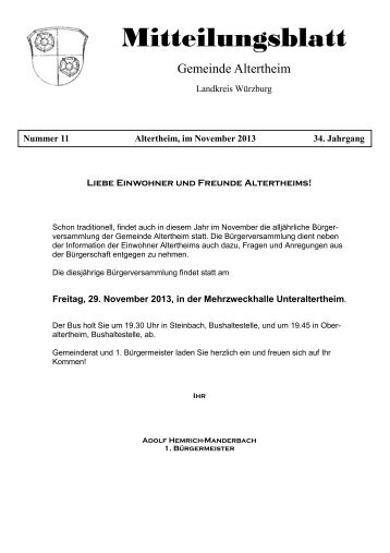 Mitteilungsblatt November 2013 - Gemeinde Altertheim