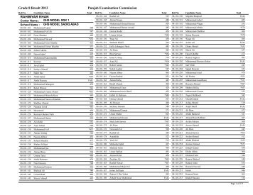 Grade 8 Result 2013 Punjab Examination Commission RAHIMYAR ...