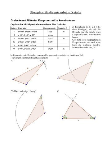 Übungsblatt für die erste Arbeit – Dreiecke