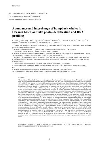 Abundance and interchange of humpback whales in Oceania based ...