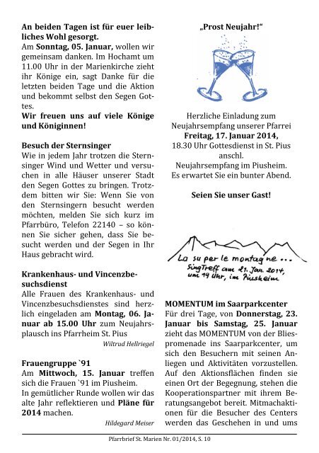 Pfarrbrief Januar 2014 - Kath. Kirchengemeinde St. Marien ...