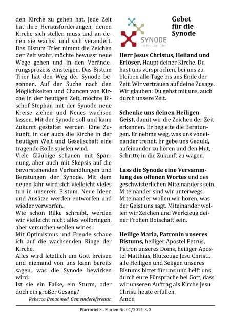 Pfarrbrief Januar 2014 - Kath. Kirchengemeinde St. Marien ...