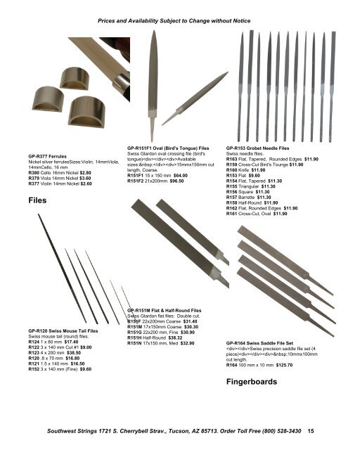 Southwest Strings Lutherie Catalog