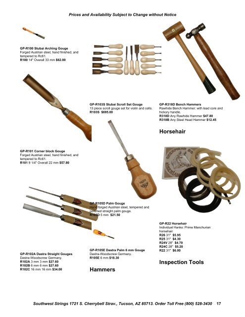 Southwest Strings Lutherie Catalog