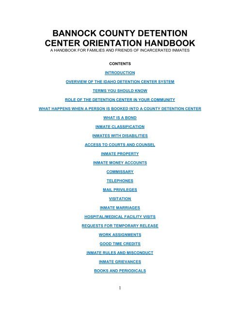 Bannock County Detention Center Orientation Handbook (PDF)