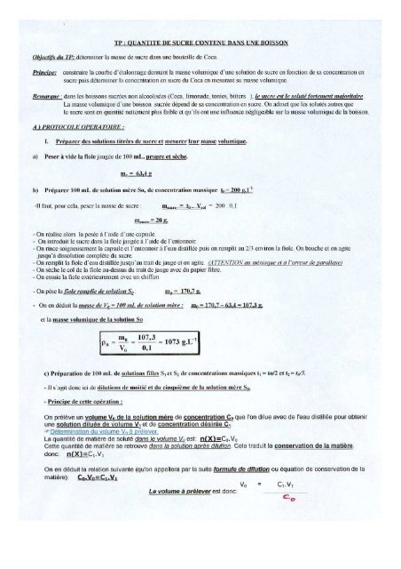 correction TP Quantité de sucre dans une boisson - Physique