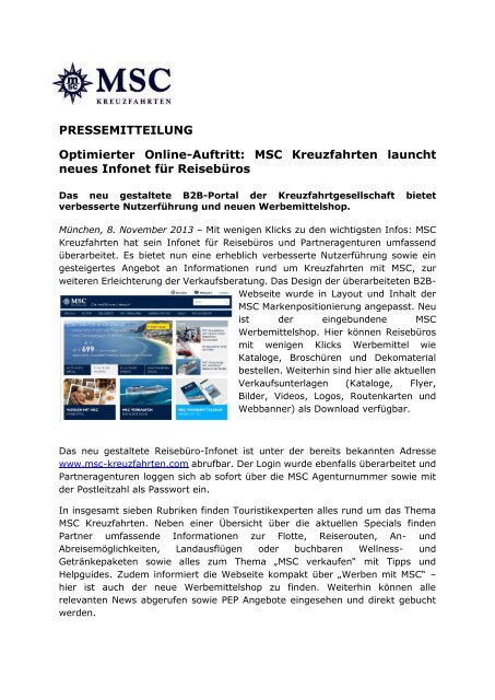 MSC Kreuzfahrten launcht neues Infonet für ... - countervor9.de