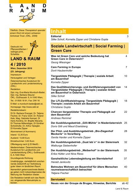 L a n d R a u m - Therapie | Soziale Arbeit am Bauernhof