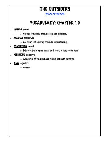 THE OUTSIDERS VOCABULARY: CHAPTER 10 - Mrs. Reinford