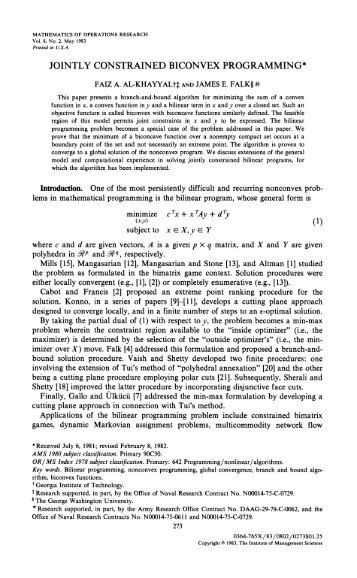 jointly constrained biconvex programming - Convex Optimization