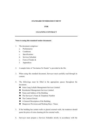 STANDARD TENDER DOCUMENT FOR CLEANING CONTRACT ...