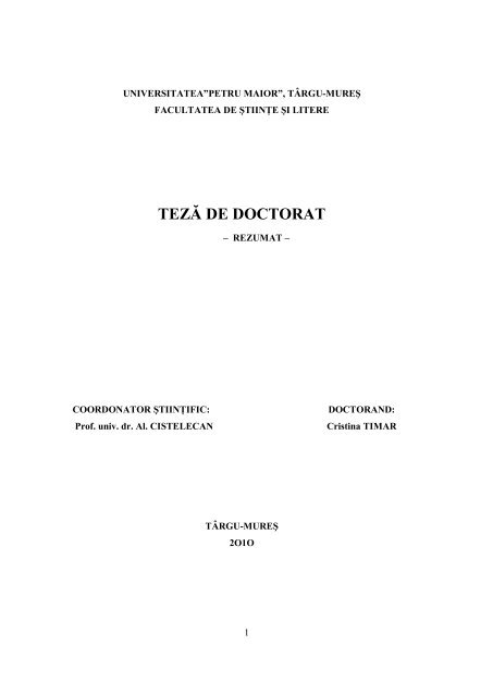 Cristina Timar - Universitatea"Petru Maior"