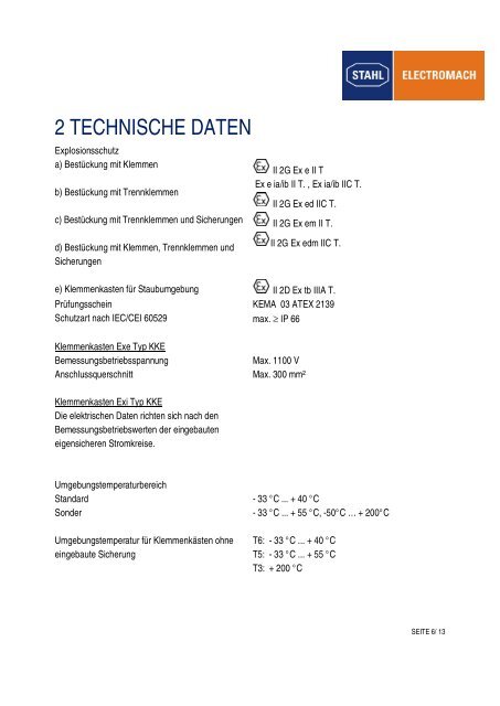 betriebsanleitung klemmenkasten kke (atex) - Electromach