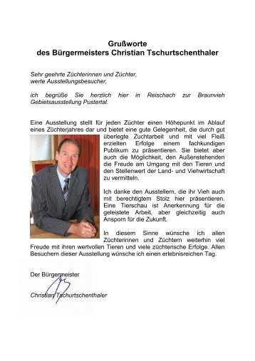 Grußworte des Bürgermeisters Christian Tschurtschenthaler