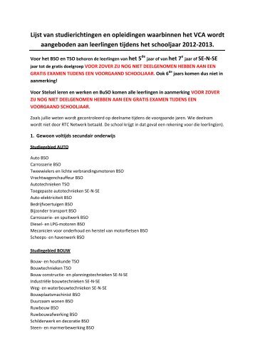 Lijst van studierichtingen en opleidingen waarbinnen ... - RTC Limburg