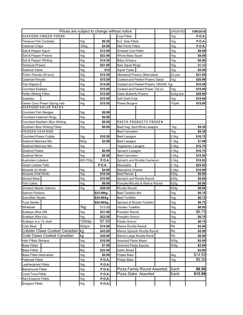 price list 2010 2 - Shire Foods