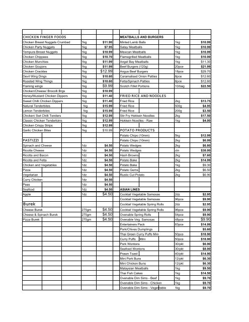 price list 2010 2 - Shire Foods