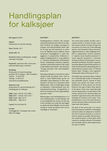 Handlingsplan for kalksjøer - Direktoratet for naturforvaltning