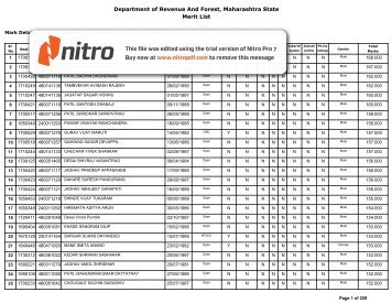 Department of Revenue And Forest, Maharashtra State Merit List