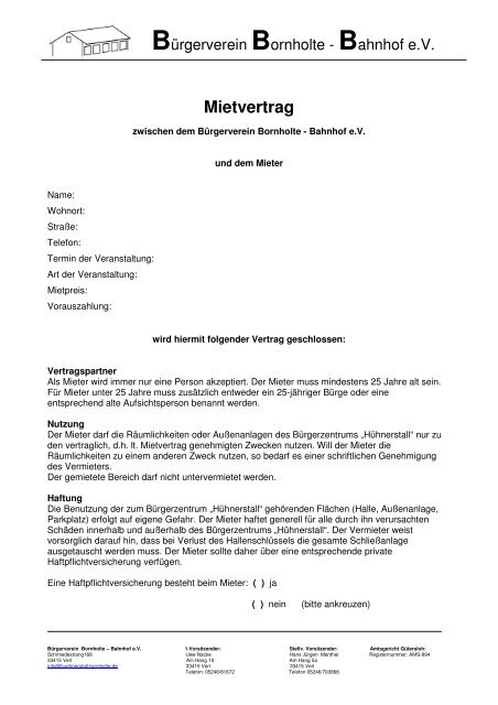 Mietvertrag - Bürgerverein Bornholte