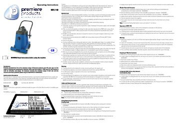 Operating Instructions - Premiere Products