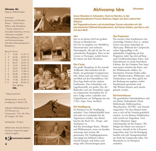Aktivurlaub, Gruppenreisen und Kanutouren 2012
