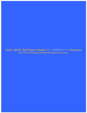 Adult ADHD Self-Report Scale-V1.1 (ASRS-V1.1) - Health Care ...