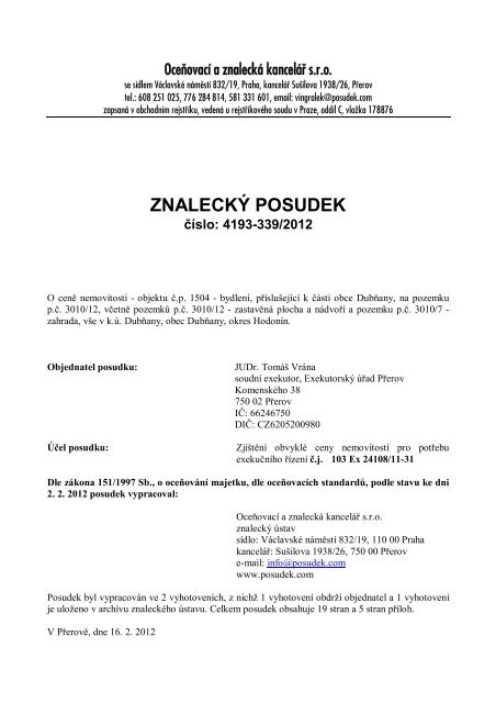 ZNALECKÝ POSUDEK číslo: 4193-339/2012 - e-aukce